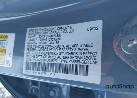 2022 Honda Accord Hybrid Sport from USA, damaged, VIN 1HGCV3F20NA038727